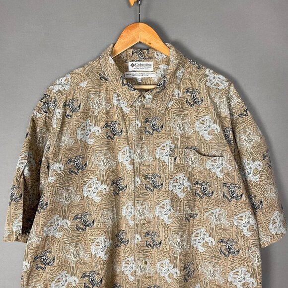 Vintage 90s Columbia Sportswear Shirt Men Button-Up Crab Pattern Hawaiian XL - Picture 5 of 10